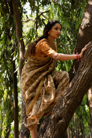 Calantha's Leaf Print Kalamkari Sari