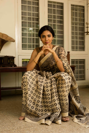 Calantha's Diamond print Kalamkari Sari